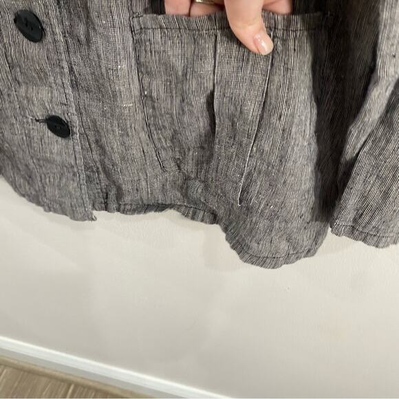 Flax Linen Jacket Gray Button Front Boxy Lagenlook Oversized Artisanal Small - Picture 5 of 13